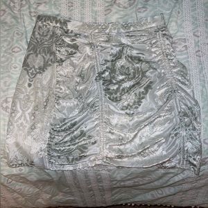 Urban Outfitters Silver Burnout Velvet Jacquard Ruched Mini Skirt.